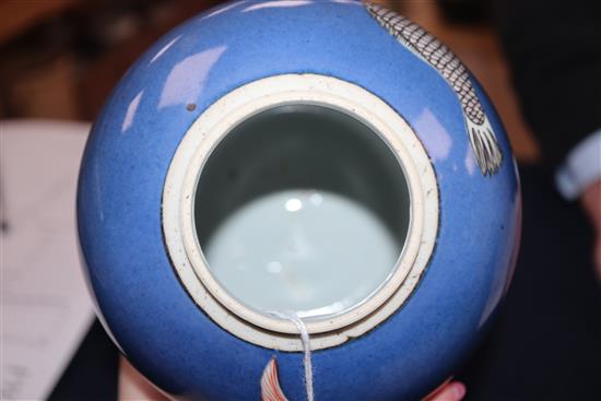 A Chinese powder blue and ground fish jar, 19th century